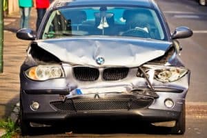 Damaged BMW with front-end collision in Johnson City.